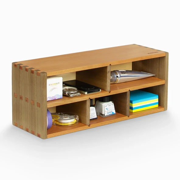 Woodsaka Desna İki Katlı Bölmeli Açık Raf & Dekoratif Sergileme Ünitesi & Çok Amaçlı Düzenleyici - Ceviz ve Gürgen ürün görseli