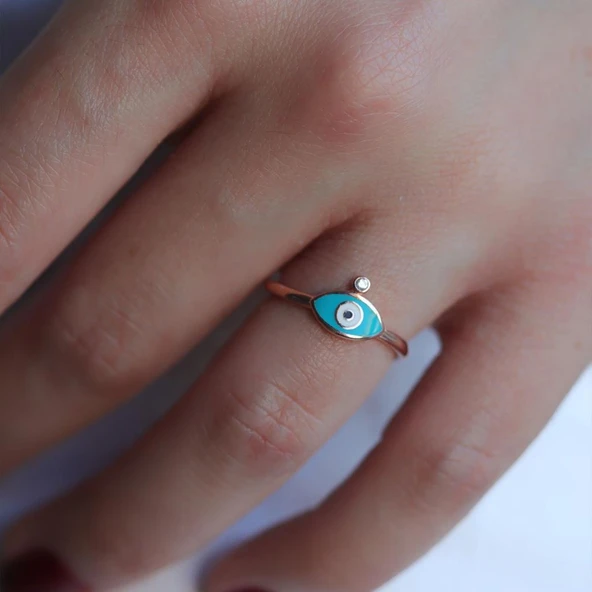 Zirkon Taşlı Mine İşli Göz Yüzük - Resim 2