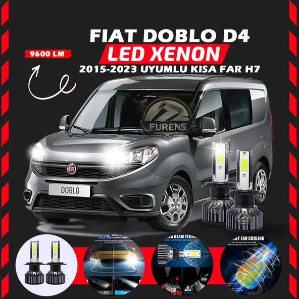 Fiat Doblo D4 2015-2023 Kısa Far Uyumlu Şimşek Etkili Led Xenon Pro Series H7