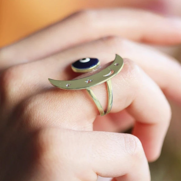 Ay Nazar Gold Kaplama Gümüş Yüzük - Resim 3