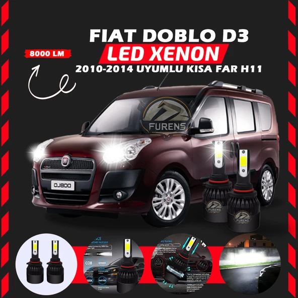 Fiat Doblo D3 2006-2012 Kısa Far Uyumlu Şimşek Etkili Led Xenon Light Series H11