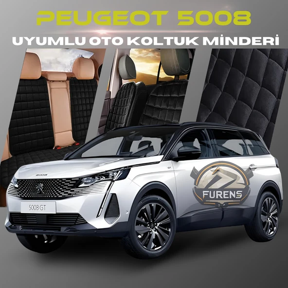 Peugeot 5008 Siyah Renk Tay Tüyü Cepli & Terletmez Sırtlı Oto Koltuk Minder Seti - Koltuk Koruma Kılıfı (ÖN & ARKA TAM SET) ürün görseli 1