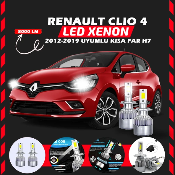 Renault Clio 4 2012-2019 Kısa Far Uyumlu Şimşek Etkili Led Xenon Performance Series H7