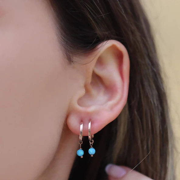 Opal Taşlı Rose Gold Halka Gümüş Küpe - Resim 2