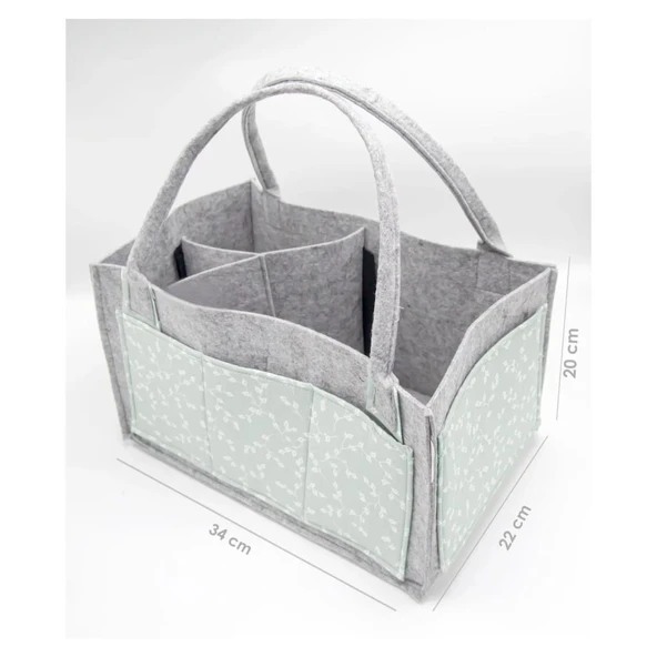 Nessiworld  BabyJem Keçe Anne Bebek Bakım Çantası 772 Yeşil Çiçek