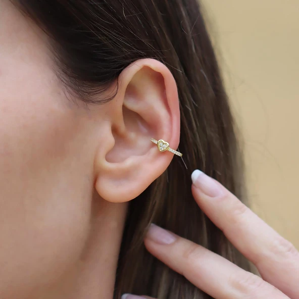 Kalp Zirkon Taşlı Cuff Gümüş Küpe ürün görseli 1
