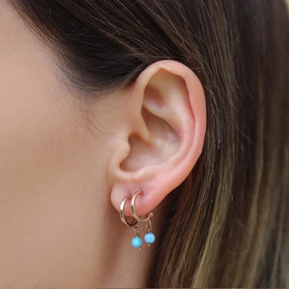 Opal Taşlı Rose Gold Halka Gümüş Küpe ürün görseli 1