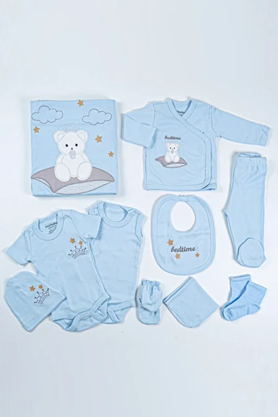 Ayı Desenli Kutulu Erkek Bebek Hastane Çıkışı Bebek Kıyafetleri Yenidoğan Hastane Çıkış Seti 10 lu - Resim 5