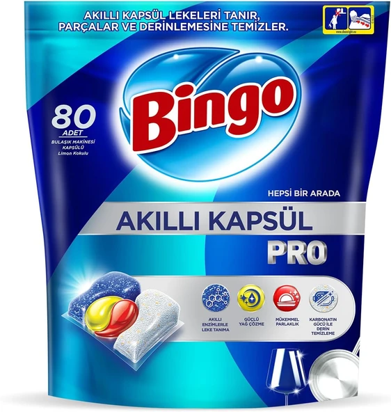 Bingo Akıllı Kapsül Pro Bulaşık Makinesi Deterjanı Tableti 80 Adet Limon Kokulu