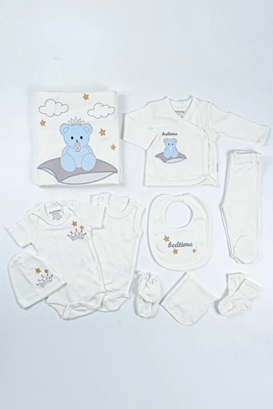 Ayı Desenli Kutulu Erkek Bebek Hastane Çıkışı Bebek Kıyafetleri Yenidoğan Hastane Çıkış Seti 10 lu - Resim 2