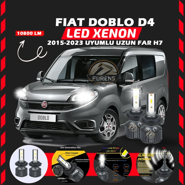 Fiat Doblo D4 2015-2023 Uzun Far Uyumlu Şimşek Etkili Led Xenon Premium Series H7