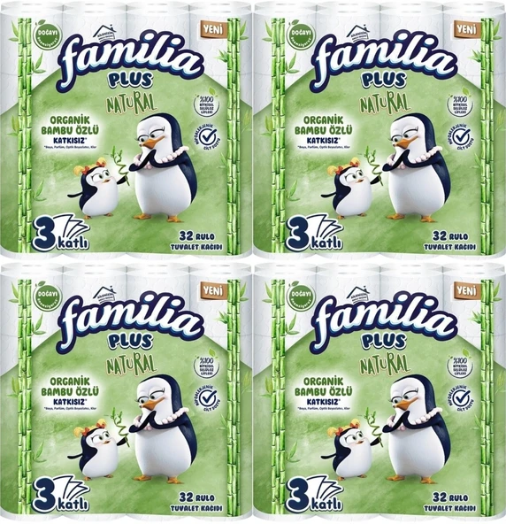 Familia Plus Tuvalet Kağıdı 3 Katlı 128 Li Paket Natural Organik Bambu Özlü (4PK*32) - 2