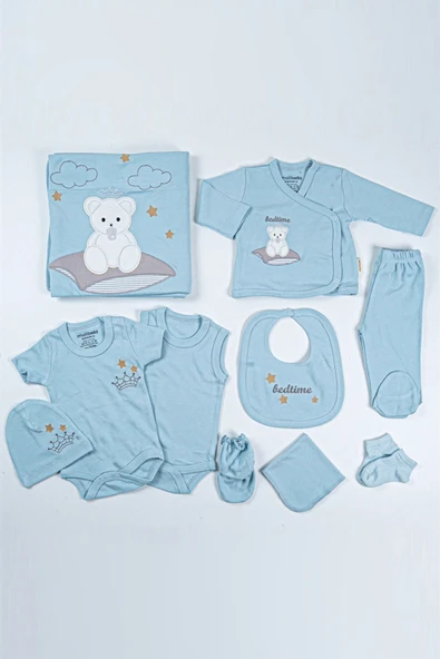 Ayı Desenli Kutulu Erkek Bebek Hastane Çıkışı Bebek Kıyafetleri Yenidoğan Hastane Çıkış Seti 10 lu - Resim 6