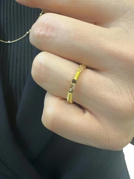 22 Ayar Altın Kalemli Ajda Yüzük Alyans Çok Şık - Resim 2