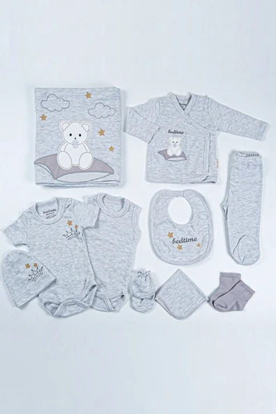 Ayı Desenli Kutulu Erkek Bebek Hastane Çıkışı Bebek Kıyafetleri Yenidoğan Hastane Çıkış Seti 10 lu - Resim 3
