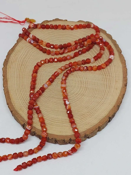 Akik Taşı Küp Şekilli Faset Kesim 4mm Dizi (55994) - Resim 3