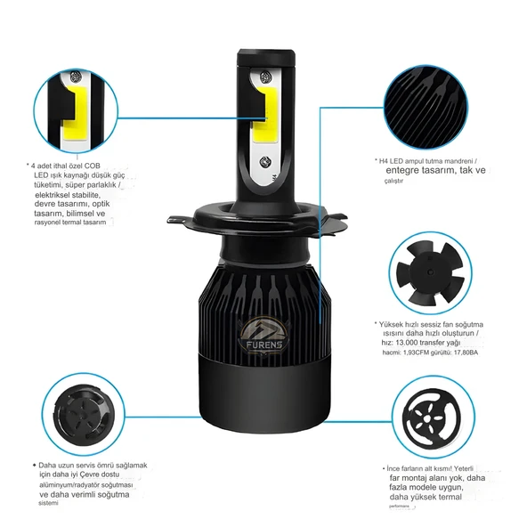Fiat Tofaş Uzun - Kısa Far Uyumlu Şimşek Etkili Led Xenon Light Series H4 - Resim 3