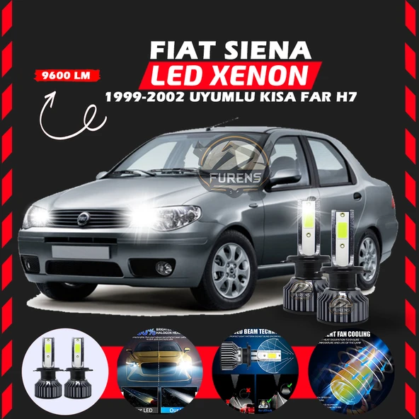 Fiat Siena 1999-2002 Kısa Far Uyumlu Şimşek Etkili Led Xenon Pro Series H7