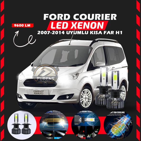 Ford Courier 2007-2014 Kısa Far Uyumlu Şimşek Etkili Led Xenon Pro Series H1