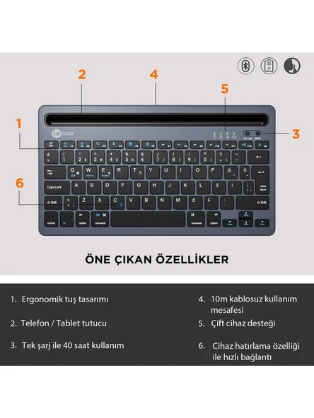 Lenovo Lecoo BK100 Gri Bluetooth Klavye - 5