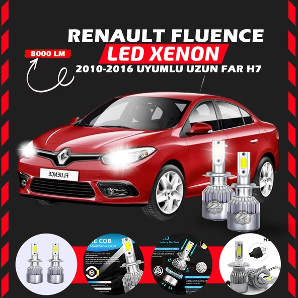Renault Fluence 2010-2016 Uzun Far Uyumlu Şimşek Etkili Led Xenon Performance Series H7
