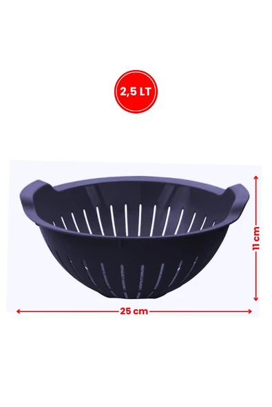 Makarna Süzgeci 25 cm, Kulplu Sebze Meyve Yıkama Süzgeci 2,5 lt Lacivert - 4
