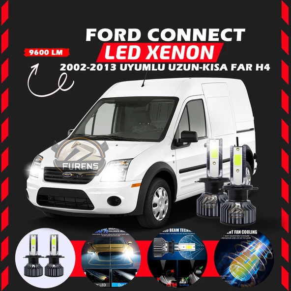 Ford Connect 2002-2013 Uzun - Kısa Far Uyumlu Şimşek Etkili Led Xenon Pro Series H4