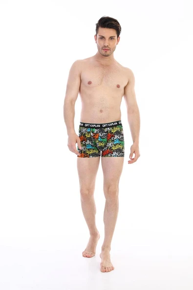 Erkek Renkli Yazı Desenli Dijital Boxer 796
