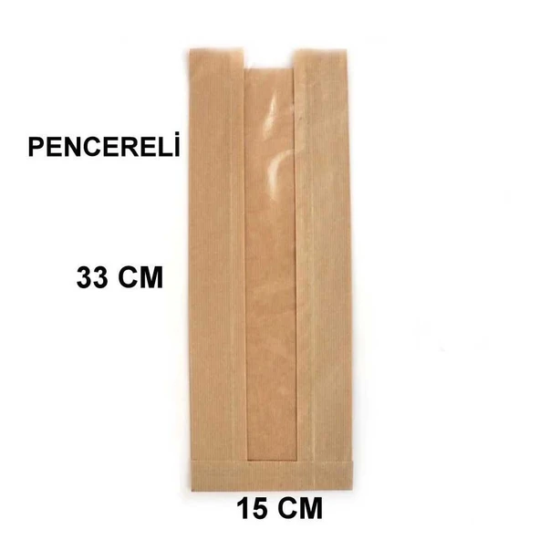 Pencereli Şemua Çizgili Baget Ekmek Fırın Kese Kağıdı - Orta boy -15x33 Cm. -5 Kg - Ort. 800 Ad - 2