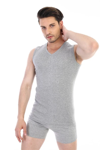 Erkek Ribana V Yaka Kolsuz Gri Atlet 921 - Resim 4