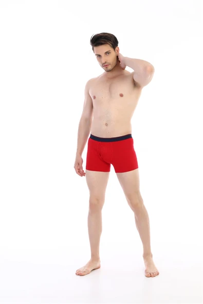 Erkek Elastanlı Cepli Kırmızı Boxer 888 - Resim 3