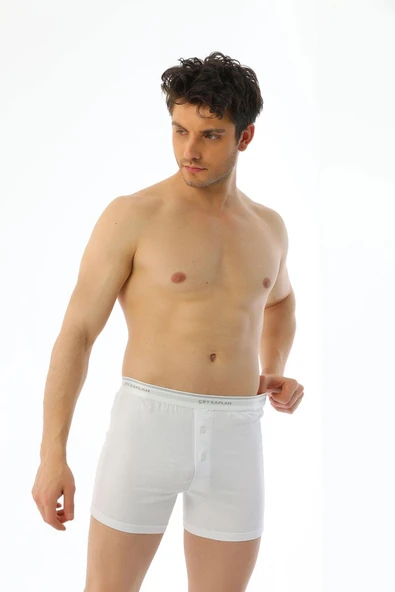 Erkek Elastanlı Biyeli Beyaz Boxer Şort 880 - Resim 3