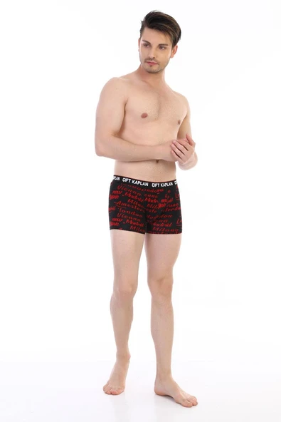 Erkek Kırmızı Yazı Desenli Dijital Boxer 796 - 4