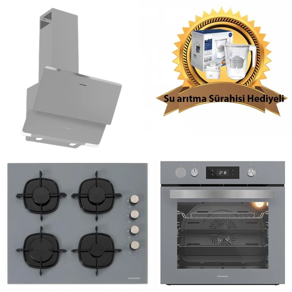 Silverline Buhar Destekli AirFrayer Gri Cam Ankastre Set 3490 Oslo - CS5335S01 - BO65P4S01 ürün görseli 1