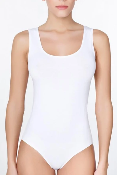 Kadın Geniş Askılı Beyaz Body 761