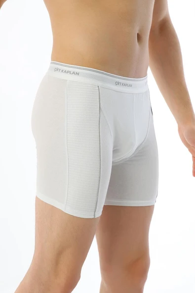 Erkek Elastanlı Biyeli Beyaz Uzun Boxer 855 - Resim 7