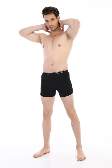 Erkek Elastanlı Biyeli Siyah Boxer Şort 880 - Resim 4