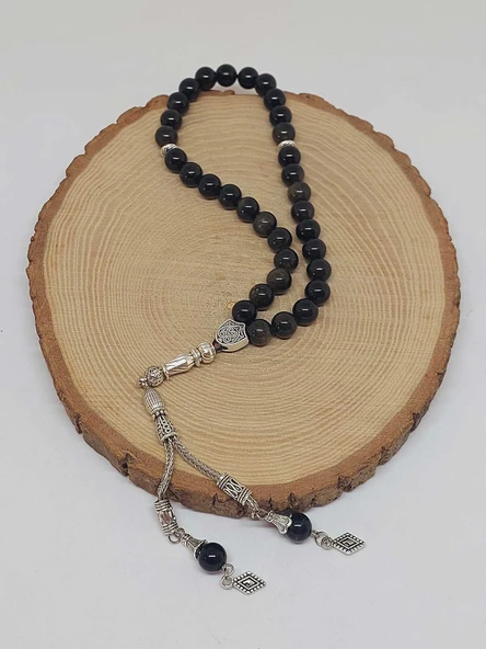 Golden & Siyah Obsidyen Taşı 33lük Tesbih 8mm (1250) - Resim 4