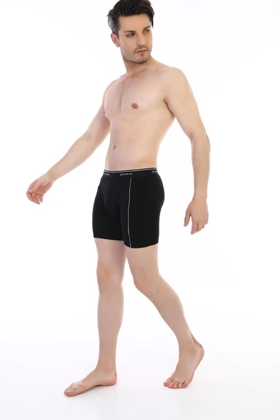 Erkek Elastanlı Biyeli Siyah Uzun Boxer 855 - 2