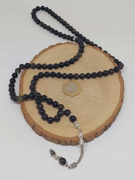 Golden & Siyah Obsidyen Taşı 99luk Tesbih 8mm (1250) - 6