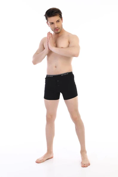 Erkek Elastanlı Biyeli Siyah Boxer Şort 880 - Resim 3