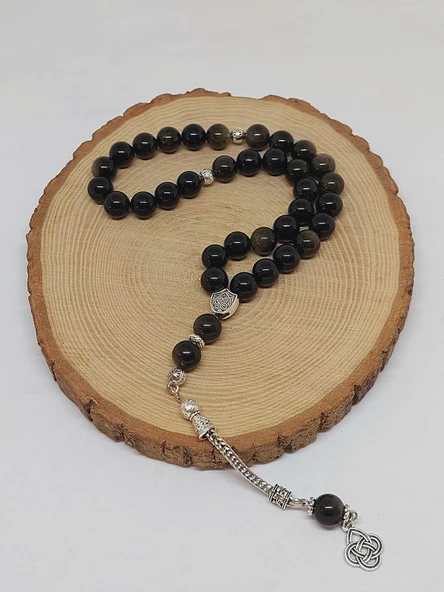 Golden & Siyah Obsidyen Taşı 33lük Tesbih 10mm (36015) - Resim 4