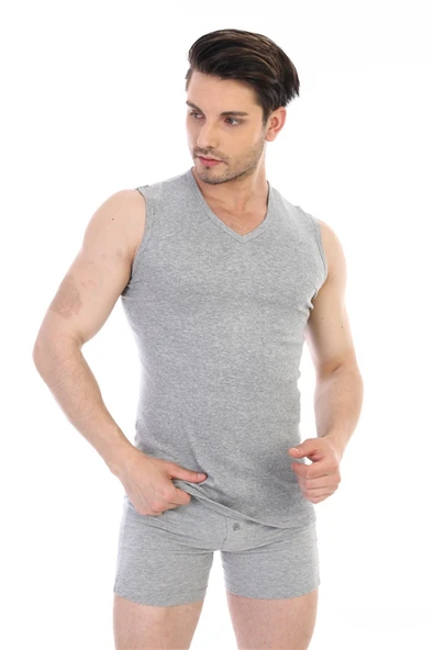 Erkek Ribana V Yaka Kolsuz Gri Atlet 921 - Resim 5