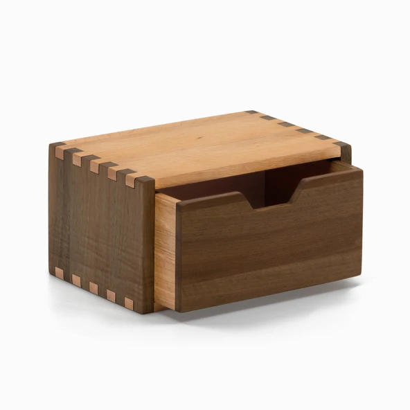 Woodsaka Desna Tek Çekmeceli Mini Dolap & Masaüstü Kırtasiye Organizer - Ceviz ve Gürgen - 7