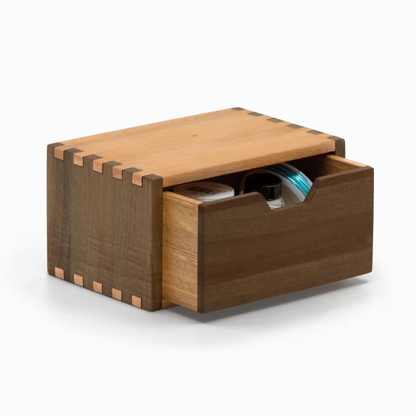 Woodsaka Desna Tek Çekmeceli Mini Dolap & Masaüstü Kırtasiye Organizer - Ceviz ve Gürgen - 4