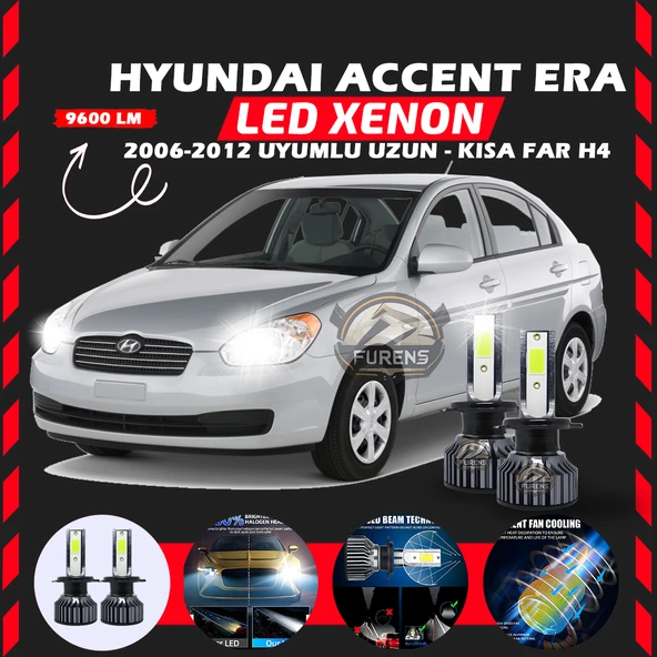 Hyundai Accent Era 2006-2012 Uzun-Kısa Far Uyumlu Şimşek Etkili Led Xenon Pro Series H4 - Resim 7