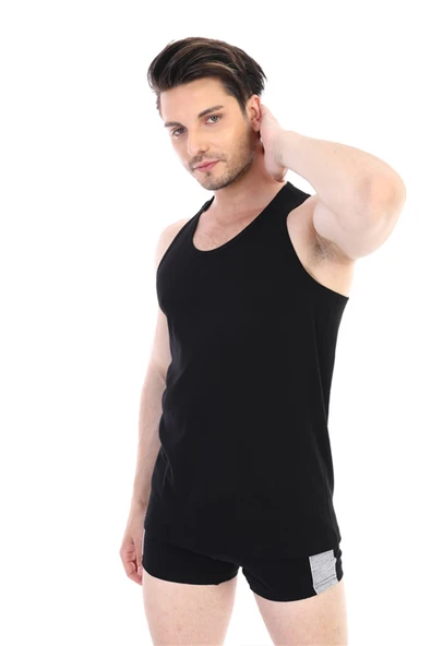 Erkek Elastanlı Spor Siyah Atlet 916 - Resim 2