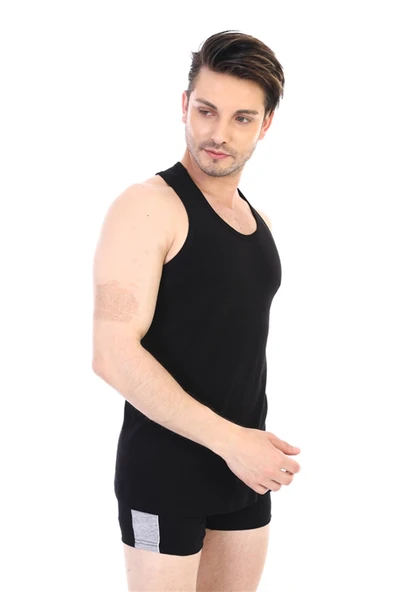 Erkek Elastanlı Spor Siyah Atlet 916 - Resim 3