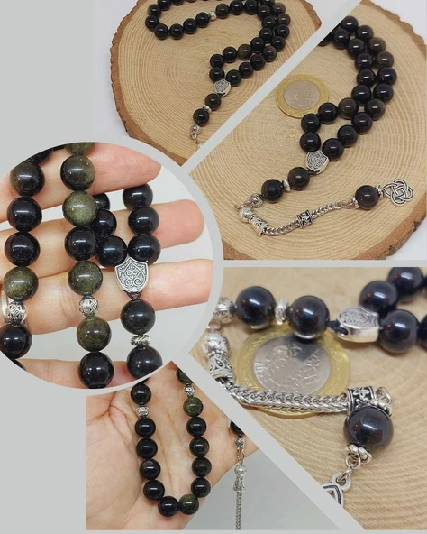 Golden & Siyah Obsidyen Taşı 33lük Tesbih 10mm (36015) ürün görseli