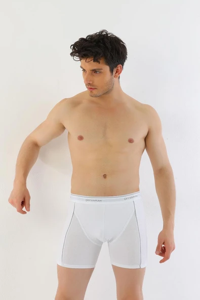Erkek Elastanlı Biyeli Beyaz Uzun Boxer 855 - Resim 5